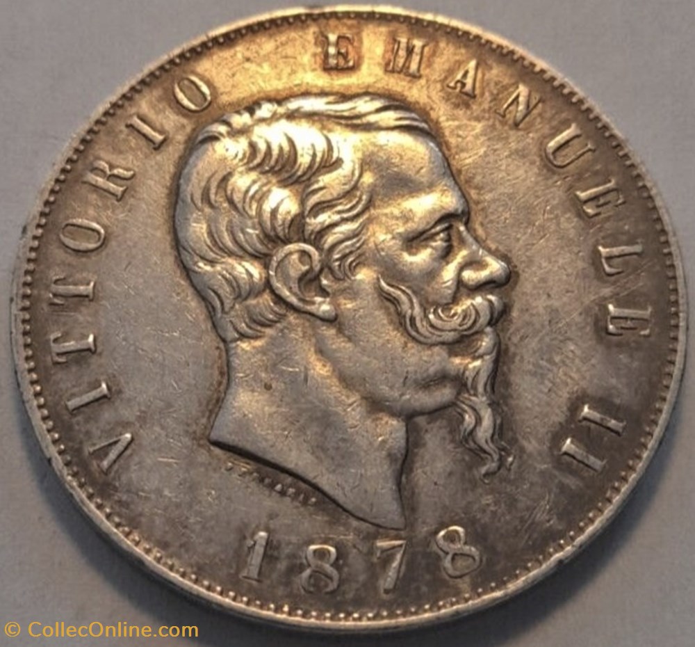 1878 Regno d'Italia, 5 Lire, Roma - Vittorio Emanuele II monnaies monde italie 1878 regno italia 5 lire roma vittorio emanuele ii