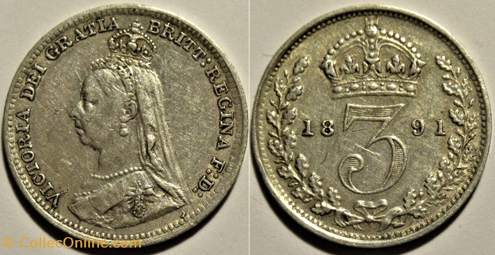 Victoria - 3 pence 1891 Kingdom of Great Britain - Errors monnaies monde royaume uni victoria 3 pence 1891 kingdom of great britain errors
