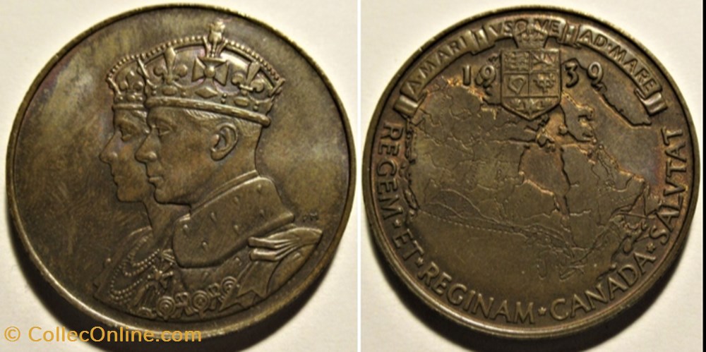 George VI & Elizabeth - 1939 Royal Visit Canada, Medal LM Bronze monnaies jetons mereaux george vi elizabeth 1939 royal visit canada medal lm bronze