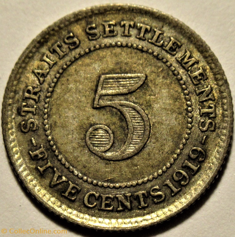George V - 5 Cents 1919 - Straits Settlements 3 monnaies monde malaisie george v 5 cents 1919 straits settlements