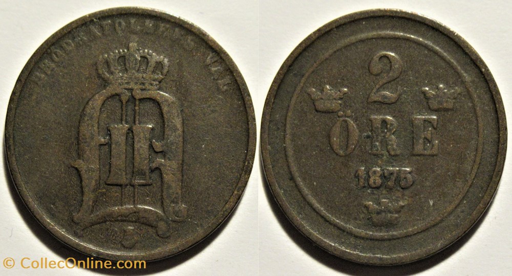Sweden - Oskar II - 2 Öre 1875/74 - Overdate monnaies monde suede sweden oskar ii 2 ore 1875 74 overdate