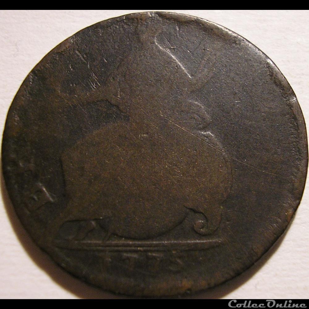 1775 Half Penny No Regal - George III of Great Britain (Ex.10) 2 monnaie monde etat uni 1775 half penny no regal george iii of great britain ex 10