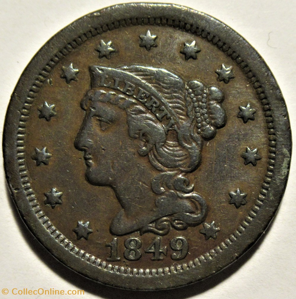 monnaies monde etats unis 1849 one cent ex 2