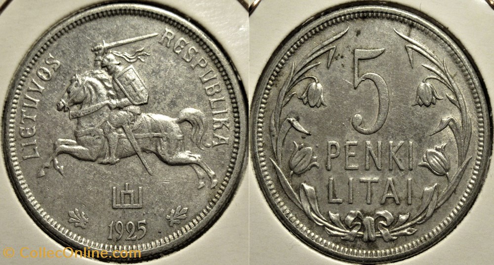 Lithuania, Republic of - Penki Litai 1925 monnaies monde lituanie lithuania republic of penki litai 1925