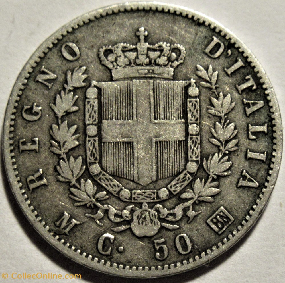 1863 Royaume d'Italie, 50 Centesimi, Milano - Vittorio Emanuele II monnaies monde 1863 royaume italie 50 centesimi milano vittorio emanuele ii