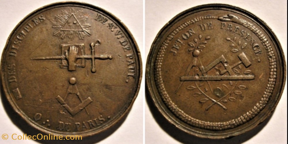 Orient de Paris, Saint Vincent de Paul, Jeton de Présence Francs-Maçons, ca.1820 monnaies paranumismatique jetons poids orient de paris saint vincent de paul jeton de presence francs macons ca 1820