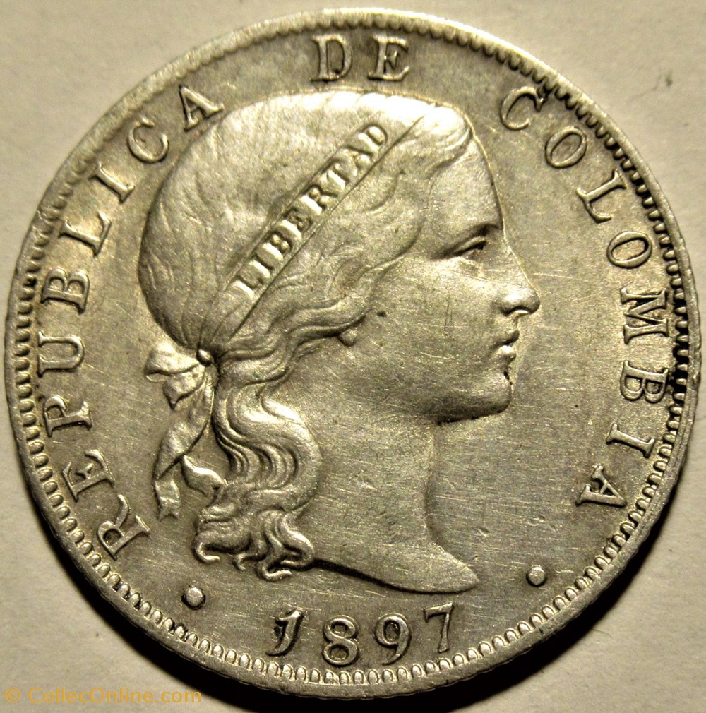 20 Centavos 1897 Bogota 2 monnaies monde colombie 20 centavos 1897 bogota