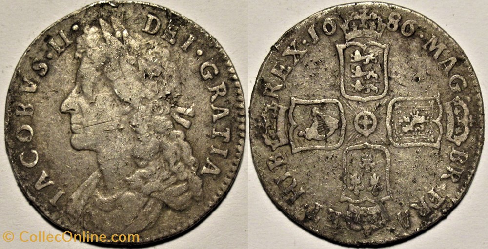 James II Stuart - One Shilling 1686 - Kingdom of England monnaies europe medievale royaume angleterre james ii stuart one shilling 1686 kingdom of england
