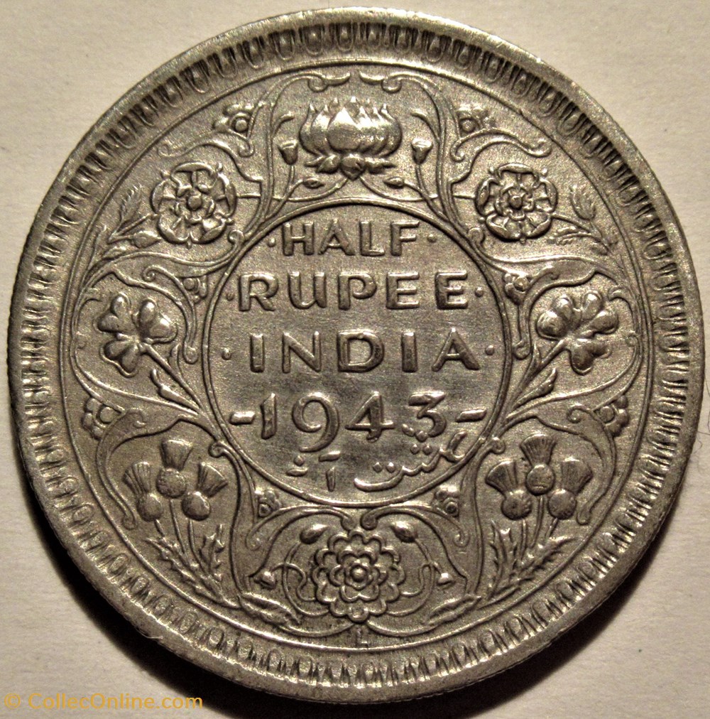 George VI - Half Rupee 1943 Lahore - British Raj (ex.2) 3 monnaies monde inde george vi half rupee 1943 lahore british raj ex 2