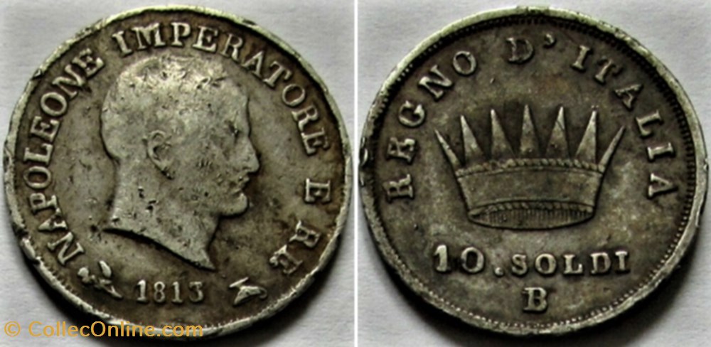 1813 Regno d'Italia, 10 Soldi Bologna - Napoleone I monnaies monde italie 1813 regno italia 10 soldi bologna napoleone i