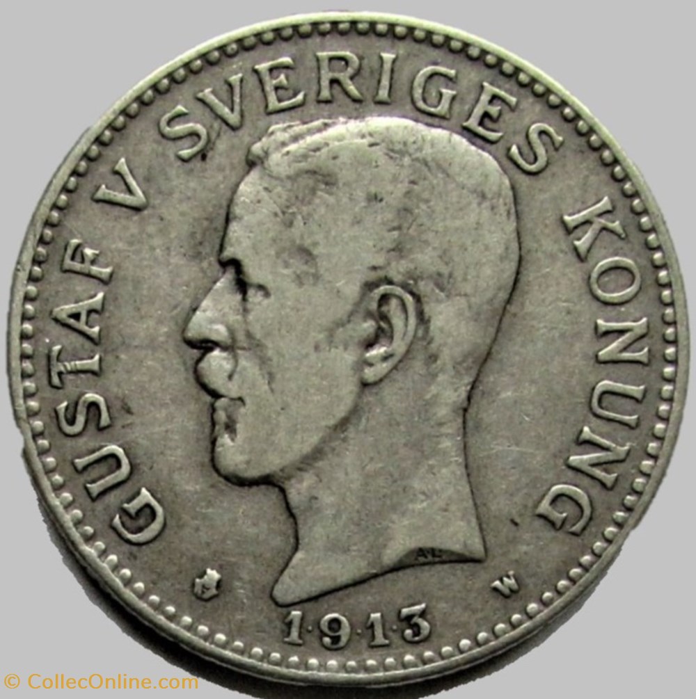 Gustaf V of Sweden - 2 Kronor 1913 2 monnaies monde suede gustaf v of sweden 2 kronor 1913