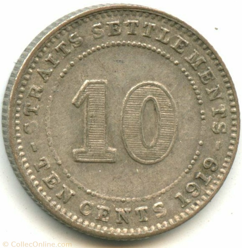 George V - 10 Cents 1919 - Straits Settlements monnaie monde malaisie george v 10 cents 1919 straits settlements