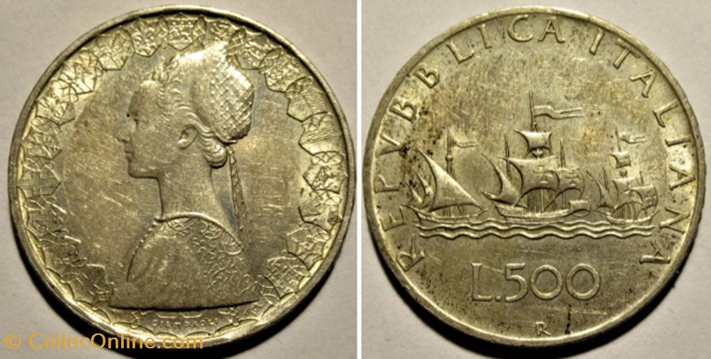 Repubblica Italiana - 500 Lire 1964 - Christopher Columbus's ships monnaies monde vatican repubblica italiana 500 lire 1964 christopher columbus s ships