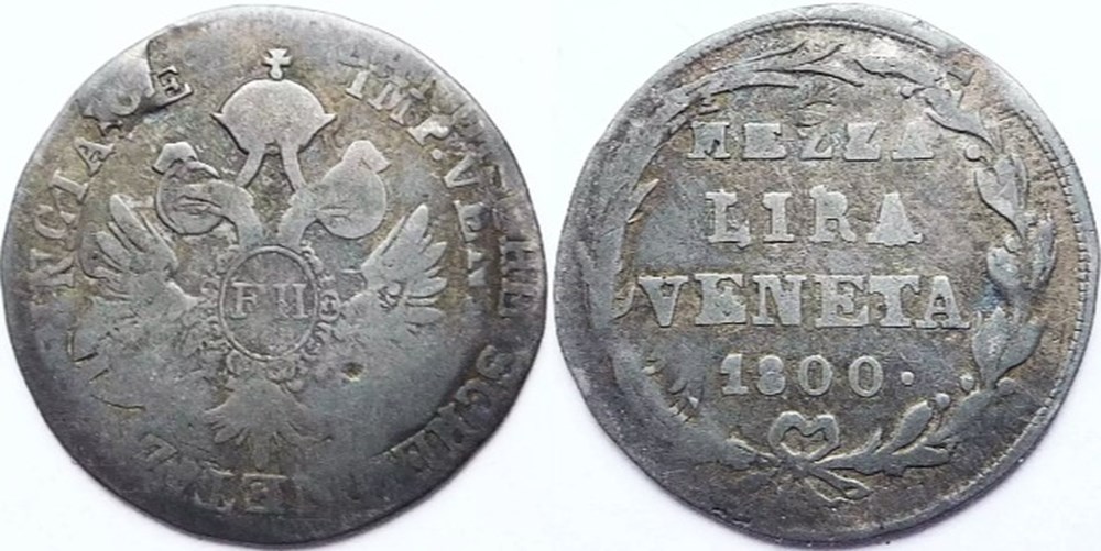 1800 Venice, Mezza Lira - Francesco II d'Asburgo-Lorena monnaies europe medievale republique de venise 1800 venice mezza lira francesco ii asburgo lorena