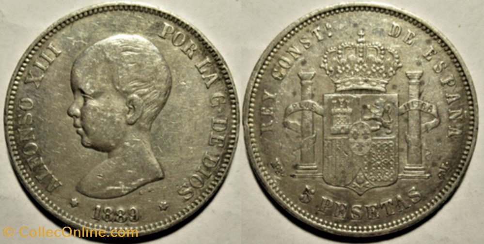 1889 - 5 Pesetas - Alfonso XIII de España monnaies monde espagne 1889 5 pesetas alfonso xiii de espana