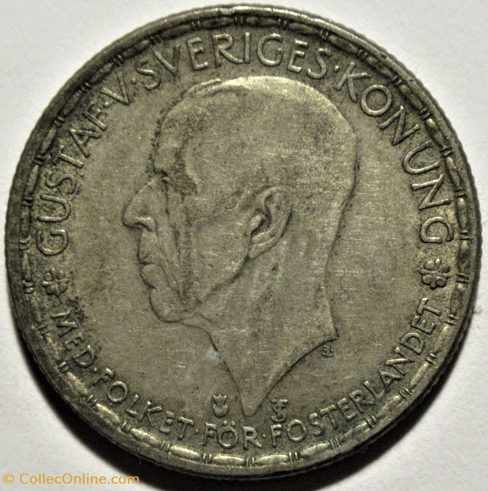 Gustaf V of Sweden - 1 Krona 1947 2 monnaies monde suede gustaf v of sweden 1 krona 1947