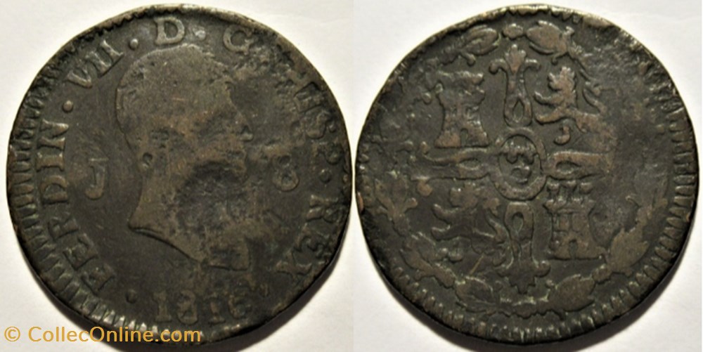 1816 Jubia 8 Maravedis - Fernando VII de España monnaies monde espagne 1816 jubia 8 maravedis fernando vii de espana