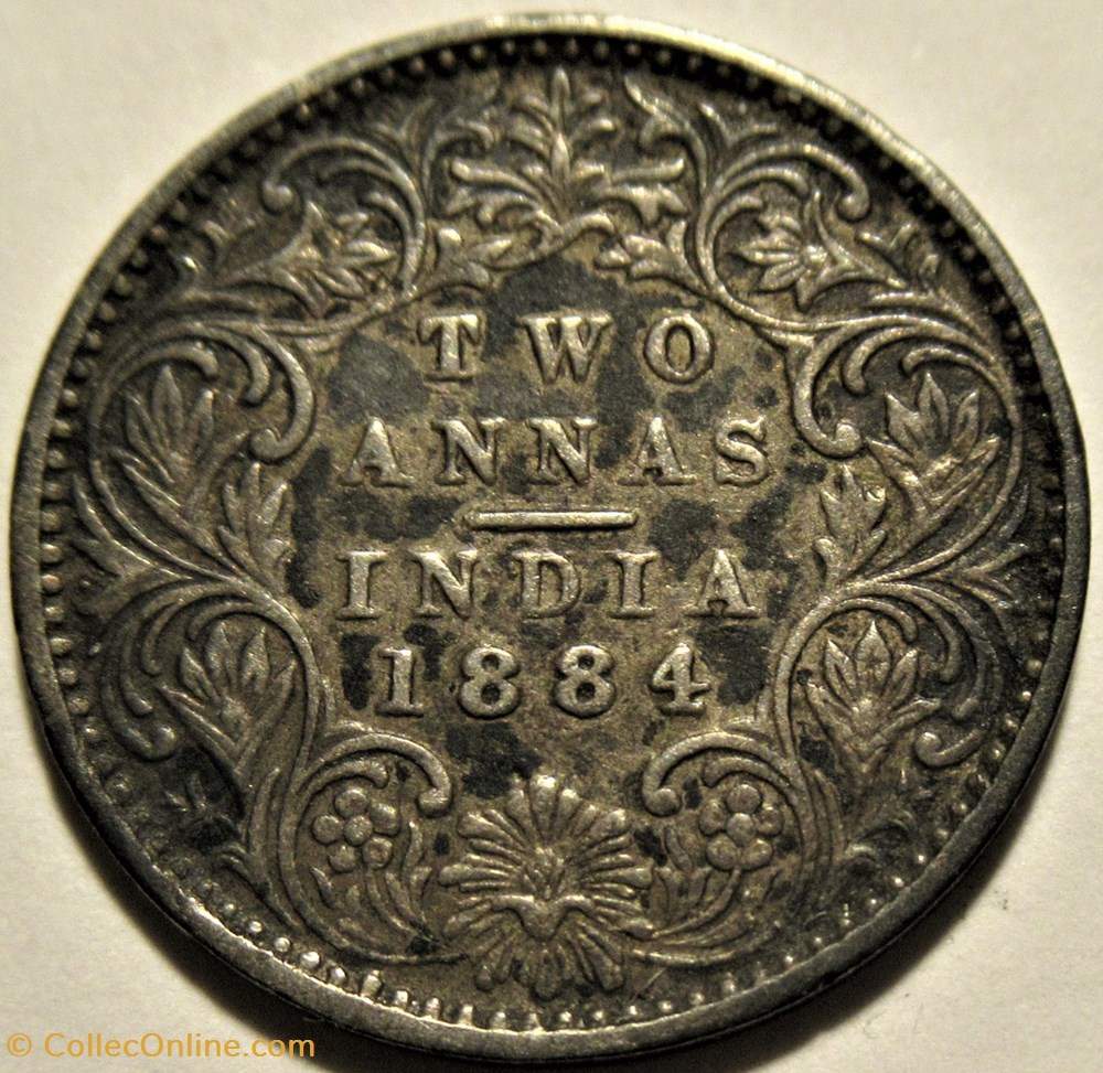 Victoria - Two Annas 1884 Bombay - British India 3 monnaies monde inde victoria two annas 1884 bombay british india
