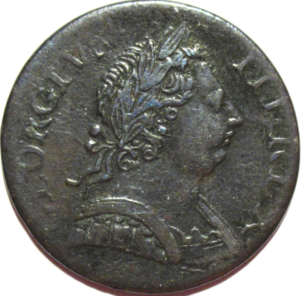 1773 Half Penny No Regal - George III of Great Britain (ex.6) monnaies monde royaume uni 1773 half penny no regal george iii of great britain ex 6