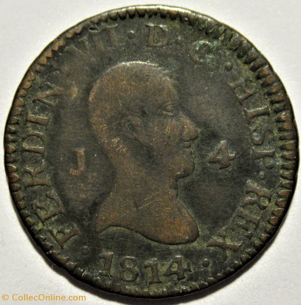 1814 Jubia, 4 Maravedis - Fernando VII de España 2 monnaies monde espagne 1814 jubia 4 maravedis fernando vii de espana