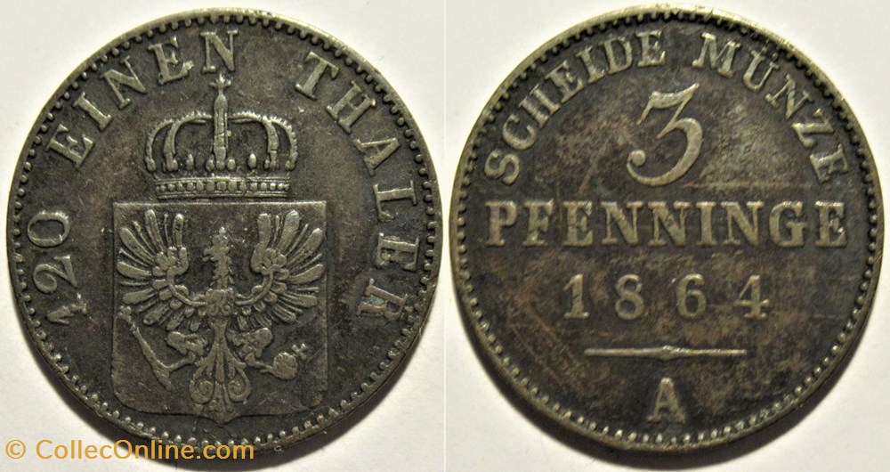 Wilhelm I - 3 Pfennig 1864 Berlin, Kingdom of Prussia monnaies monde allemagne wilhelm i 3 pfennig 1864 berlin kingdom of prussia
