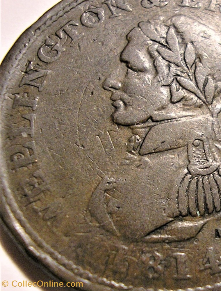 Wellington - One Penny 1814 Token - Dublin, Ireland 3 monnaies monde irlande wellington one penny 1814 token dublin ireland