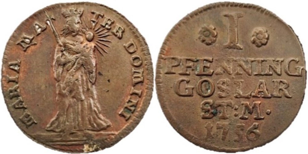 monnaies europe medievale saint empire romain germanique free city of goslar 1 pfennig 1756
