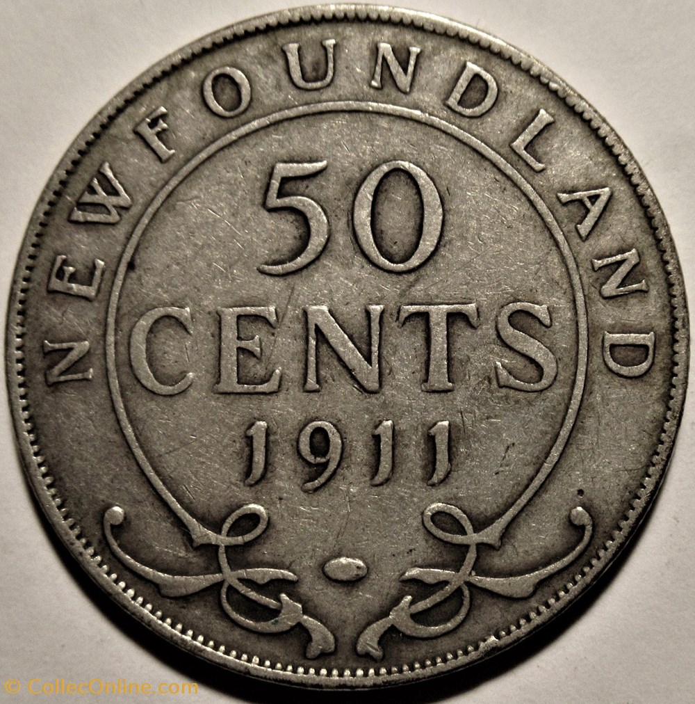George V - 50 Cents 1911 Newfoundland 3 monnaies monde canada george v 50 cents 1911 newfoundland