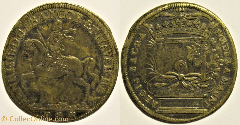 Henri IV à cheval, Union avec Marie de Médicis c.1600 - Jeton de Nuremberg monnaies paranumismatique jetons poids henri iv a cheval union avec marie de medicis c 1600 jeton de nuremberg
