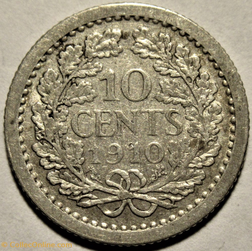 Wilhelmina of Nederland - 10 Cents 1910 3 monnaies monde pays bas wilhelmina of nederland 10 cents 1910