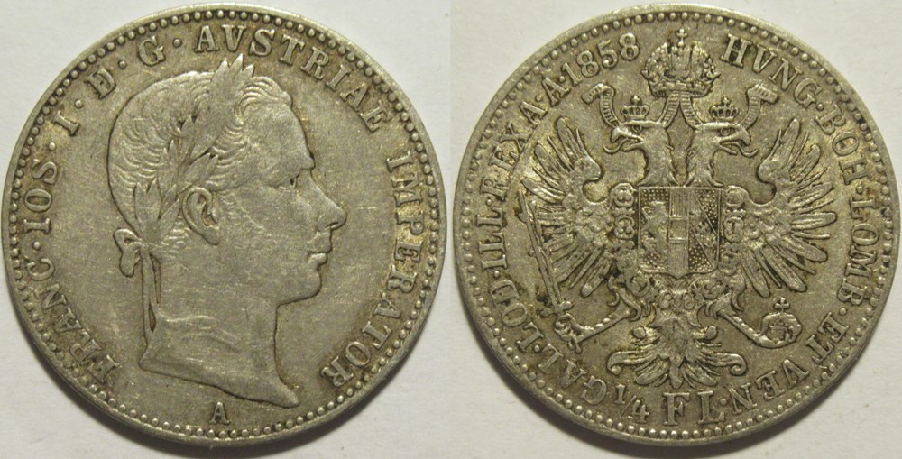 Franz Joseph I - 1/4 Florin 1858, Austrian Empire monnaies monde autriche franz joseph i 1 4 florin 1858 austrian empire