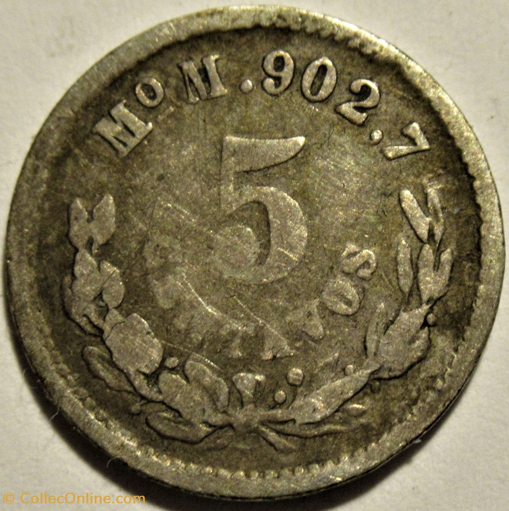 México - 5 Centavos 1887 Overdate 3 monnaies monde mexique mexico 5 centavos 1887 overdate