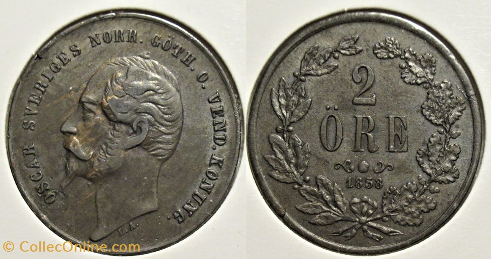 Sweden - Oscar I - 2 Öre 1858 monnaies monde suede sweden oscar i 2 ore 1858