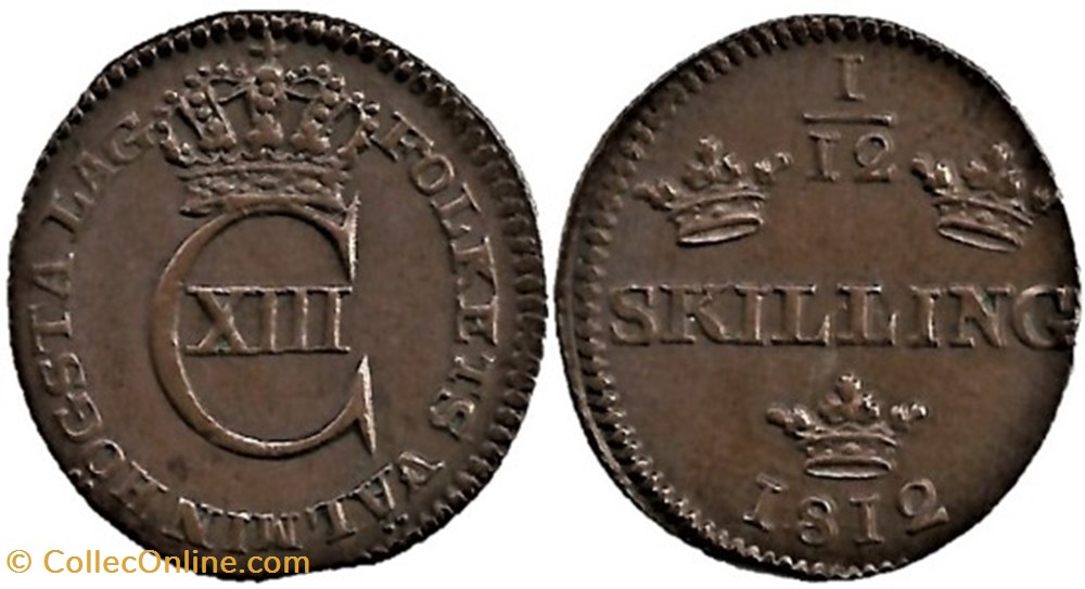 monnaies monde suede sweden karl xiii 1 12 skilling 1812
