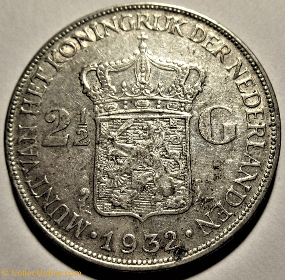 Wilhelmina of Netherlands - 2½ Gulden 1932 3 monnaies monde pays bas wilhelmina of netherlands 2 gulden 1932
