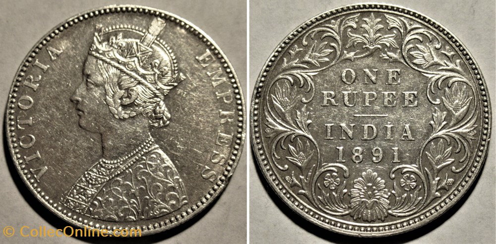 Victoria - One Rupee 1891 Bombay - British India monnaies monde inde victoria one rupee 1891 bombay british india