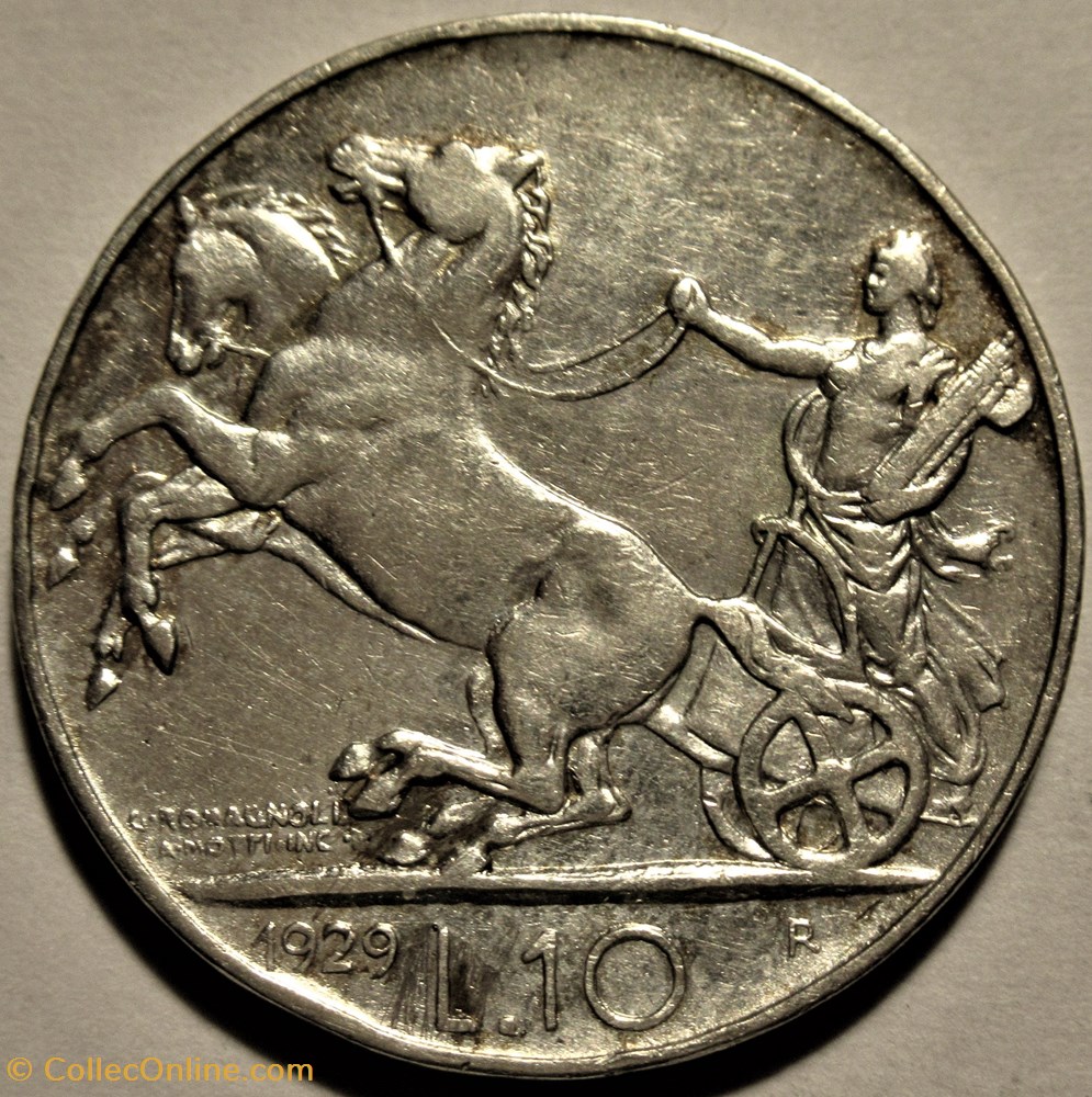 1929 Royaume d'Italie, 10 Lire, Roma - Vittorio Emanuele III monnaies monde 1929 royaume italie 10 lire roma vittorio emanuele iii