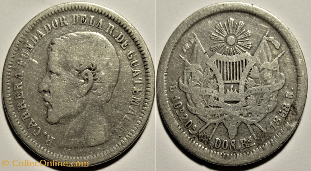 Guatemala - 2 Reales 1868, Rafael Carrera monnaies monde guatemala 2 reales 1868 rafael carrera
