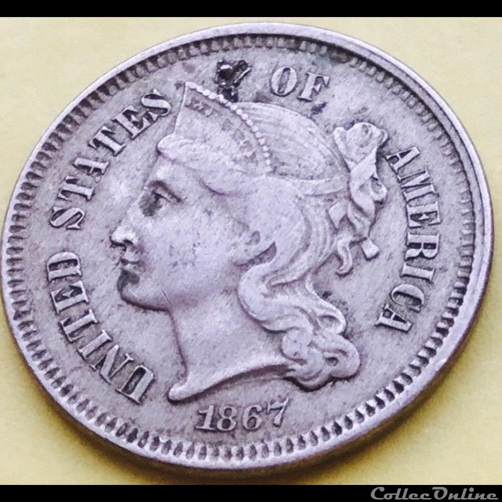 1867 - 3 Cents monnaie monde etat uni 1867 3 cents