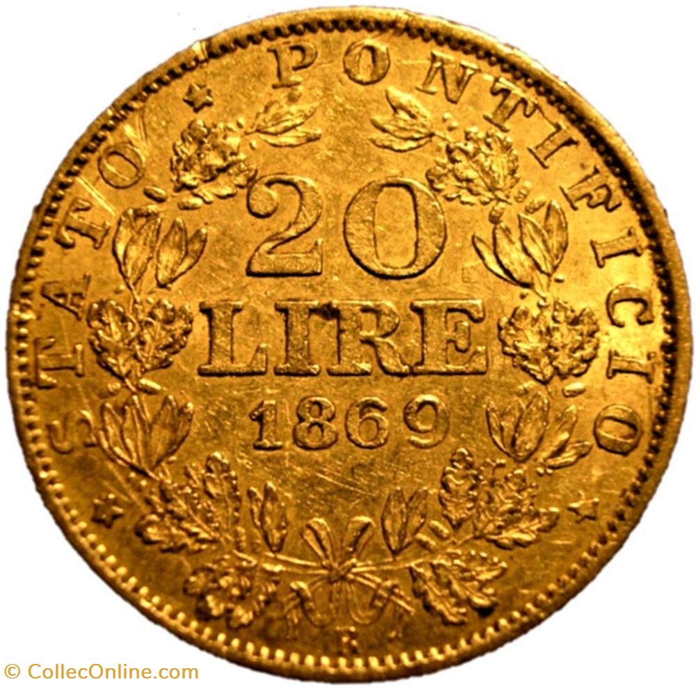 Pio IX, Papa - 20 Lire 1869, Anno XXIV - Vaticano 3 monnaies monde pio ix papa 20 lire 1869 anno xxiv vaticano