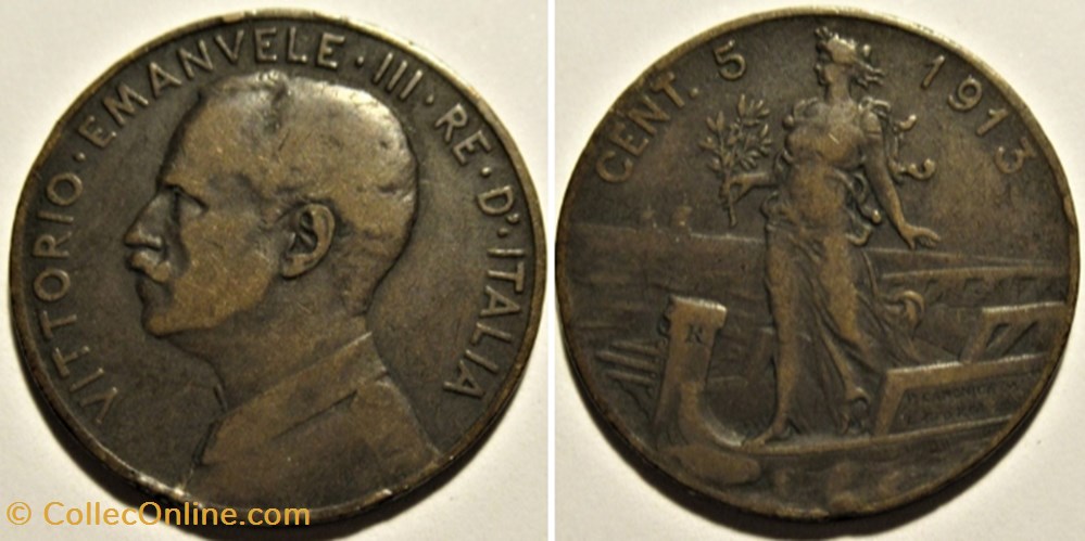 1913 Regno d'Italia, 5 Centesimi, Roma - Vittorio Emanuele III monnaies monde italie 1913 regno italia 5 centesimi roma vittorio emanuele iii