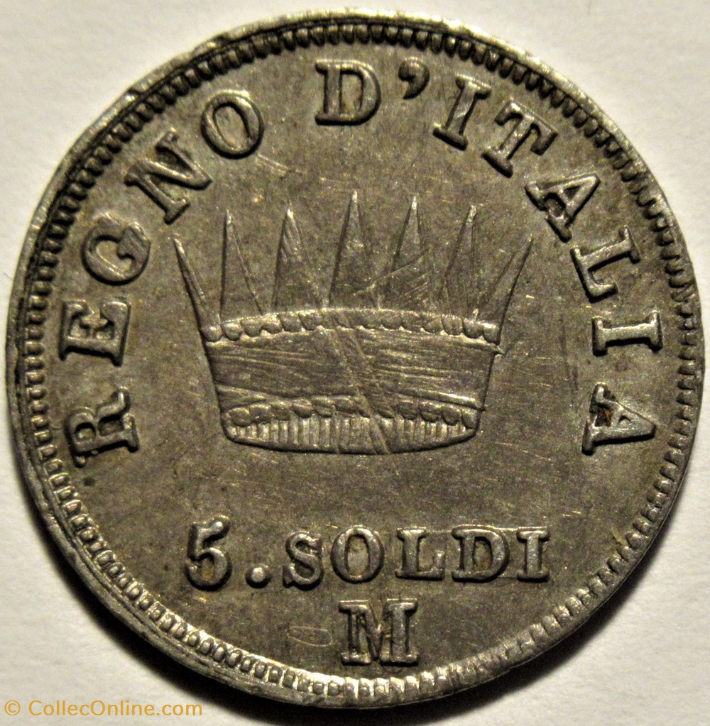 1809 Regno d'Italia, 5 Soldi - Napoleone I - Repunched Date 3 monnaies monde italie 1809 regno italia 5 soldi napoleone i repunched date