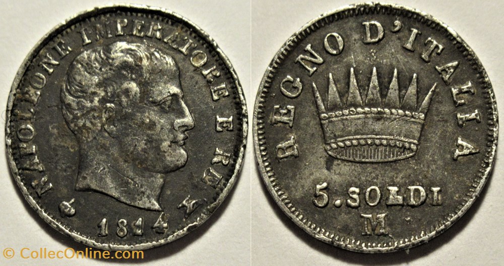 1814 Milano, Regno d'Italia, 5 Soldi - Napoleone I (2ex.) monnaies monde italie 1814 milano regno italia 5 soldi napoleone i 2ex