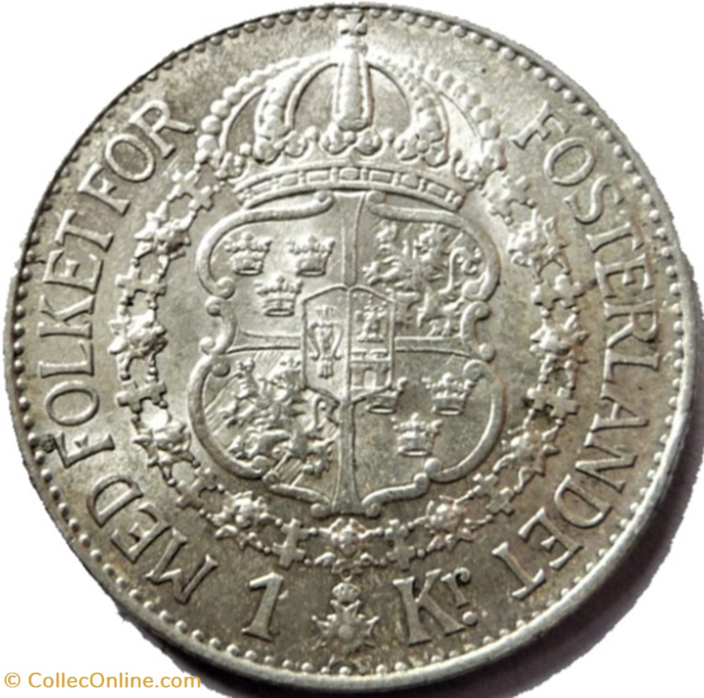 Gustaf V of Sweden - 1 Krona 1926 monnaies monde suede gustaf v of sweden 1 krona 1926
