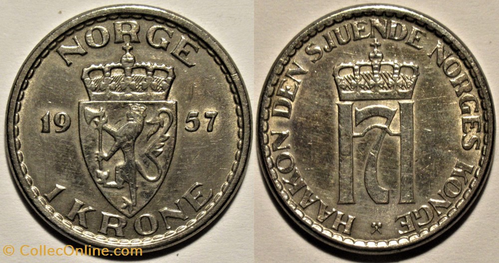 Haakon VII of Norway - 1 Krone 1957 monnaies monde norvege haakon vii of norway 1 krone 1957