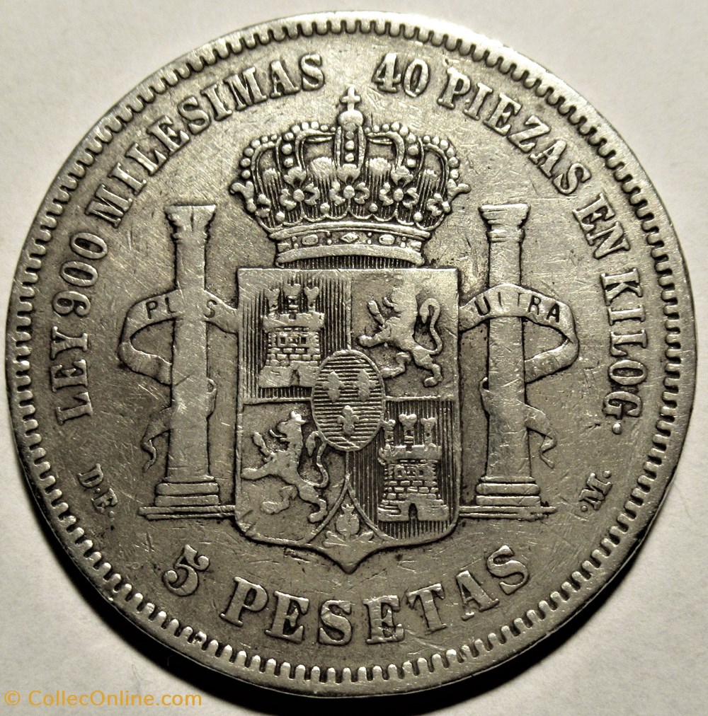 1875 - 5 Pesetas - Alfonso XII de España (ex.2) 3 monnaies monde espagne 1875 5 pesetas alfonso xii de espana ex 2