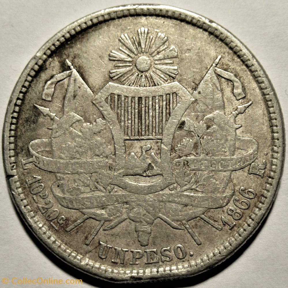 Guatemala - 1 Peso 1866, Rafael Carrera 3 monnaies monde guatemala 1 peso 1866 rafael carrera