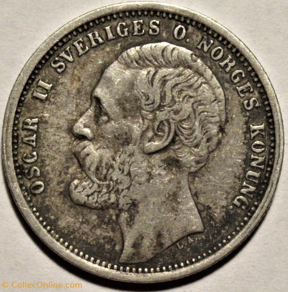 Sweden - Oskar II - 1 Krona 1876/75 Overdate & Die Crack (ex.2) monnaies monde suede sweden oskar ii 1 krona 1876 75 overdate die crack ex 2