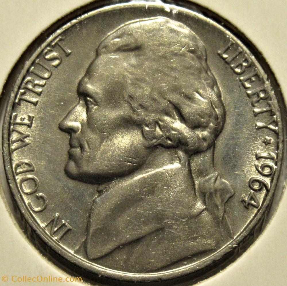 1964 Five Cents Jefferson, Philadelphia (1st Portrait) 4 monnaies monde etats unis 1964 five cents jefferson philadelphia 1st portrait