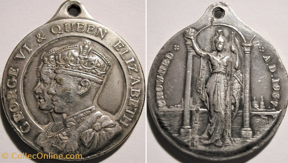 George VI & Elizabeth Crowned 1937 - Silvered Medallion, Britannia - UK medaille royaume uni george vi elizabeth crowned 1937 silvered medallion britannia uk